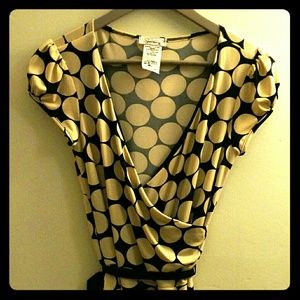 Black & cream large dot retro wrap dress